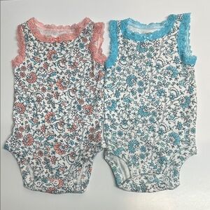 Floral Baby Onesies Set - Pink and Blue